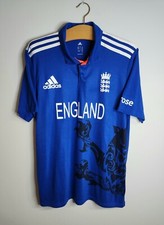 England 2015 Cricket Shirt Kit Jersey Top Tee Adidas Blue Polo Men L