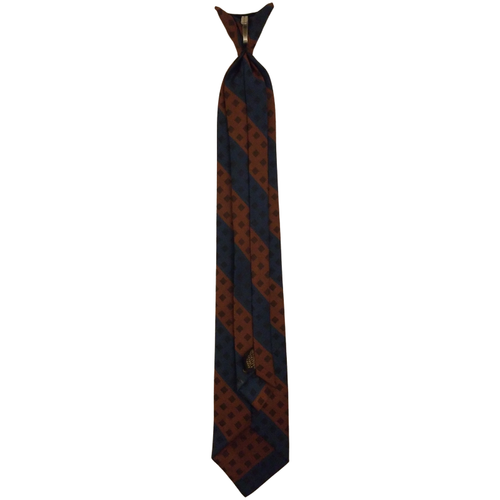 Vintage Tween Teen Clip-On Tie Brown Navy Striped Geometric Squares Mid-Century - Picture 3 of 7