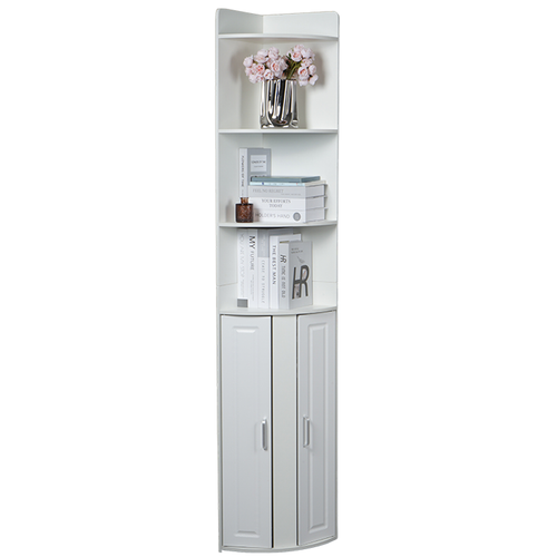 Eckschrank Badschrank Hochschrank Bücherregal Küchen Eckregal 4 Ablagen Tür Weiß - Bild 13 von 14