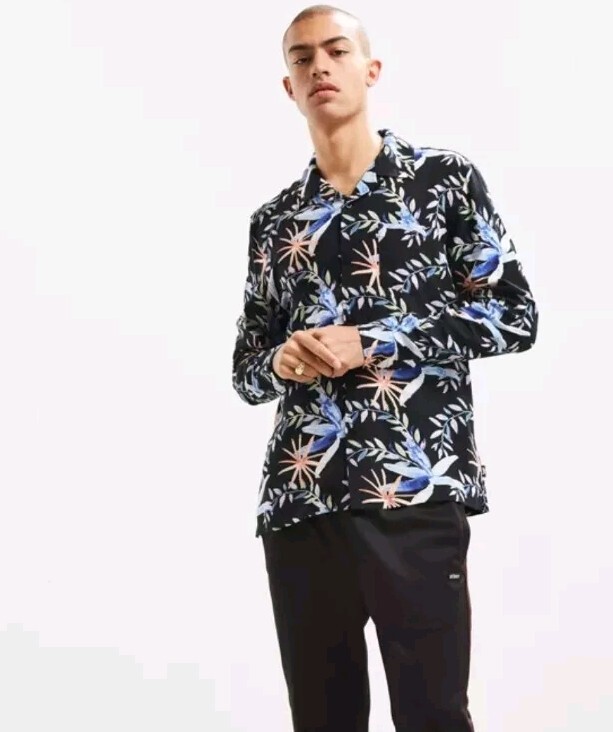 Stussy Shirt Men's Medium Black Floral Rayon Long Sleeve | eBay