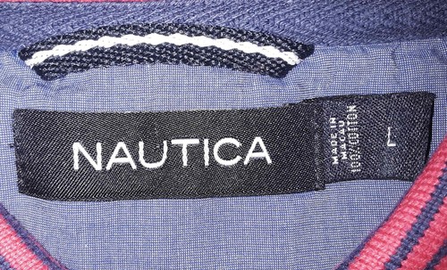 Camisa polo de golf Nautica azul marino destacados rosa liso S/S L s3939 - Imagen 3 de 7