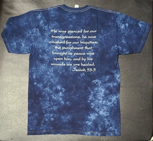 Medium Unisex Wise Dyes Dark Blue Tie Dyed Christian Tshirt Crucifixion - Picture 3 of 5