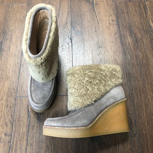 NEU UGG Colden Sherling Manschette Keilabsatz Stiefel in Taupe Größe 10 - Bild 2 von 6