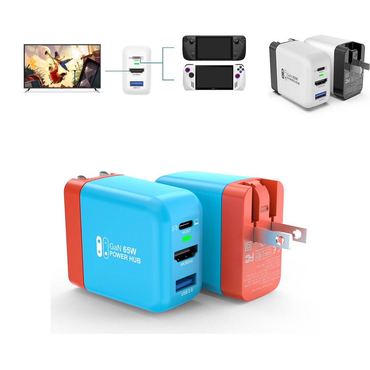 65W Switch Dock ROG Ally Charger Portable Travel TV Docking Station w/ 4k  HDMI