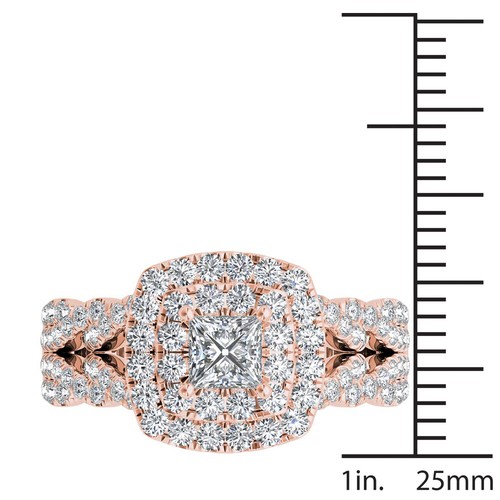 14K Rose Gold 1 1/2ct TDW Princess Diamond Halo Braided Shank Engagement Ring - Picture 4 of 6