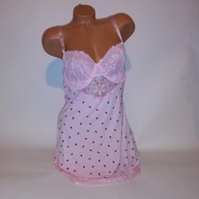 Victoria Secret Lingerie Babydoll Chemise Slip Pink Red Lips Love Lace Trim Moda