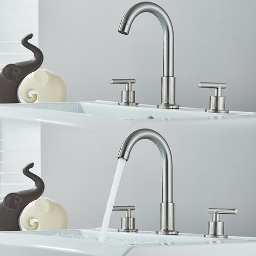 Widespread Bathroom Sink Faucet Waterfall 2 Handle 3 Hole Vanity Basin Mixer Tap - Picture 34 of 114