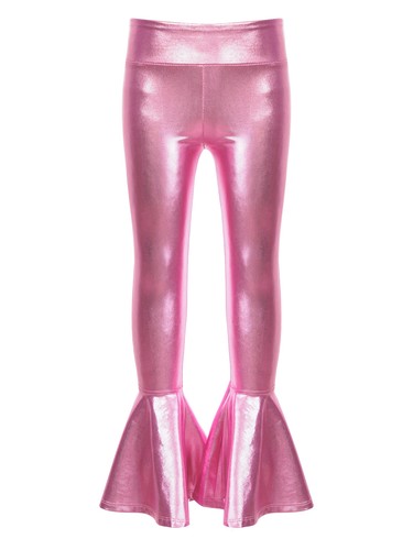 Kids Girls Legging Stylish Pants Club Ruffle Hem Gymnastic Dance Metallic Yoga - Picture 70 of 79