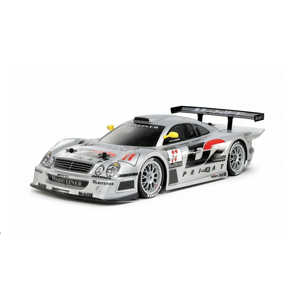 タミヤ★Mercedes/メルセデス CLK-GTR TA03Rベルトドライブ メルセデス・ベンツ CLK-GTR」の電動RCカーが、ボディをシルバーで塗装