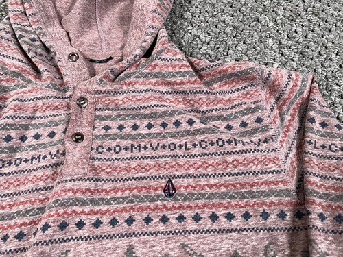 Volcom Aztec Print Hooded Long Sleeve Shirt Adult Medium Purple Geometric - Picture 11 of 12