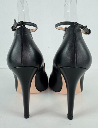 Gucci Auth 6.5 US 36.5 EU Black Leather Molina Crystal Heart Heels Shoes Box Bag - Picture 7 of 10