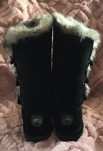 Bearpaw Women’s Emery Black Suede Faux Fur Boots Size 5 - Picture 4 of 9