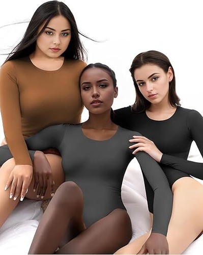 Bodysuit Body Leotard Long Sleeve Super Soft Breathable Stretch Viscose Cashmere - Picture 3 of 17