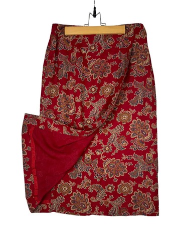 Talbots Vintage Red Burgundy Wrap Skirt Paisley Hidden Zipper Womens Size 8 - Picture 3 of 9