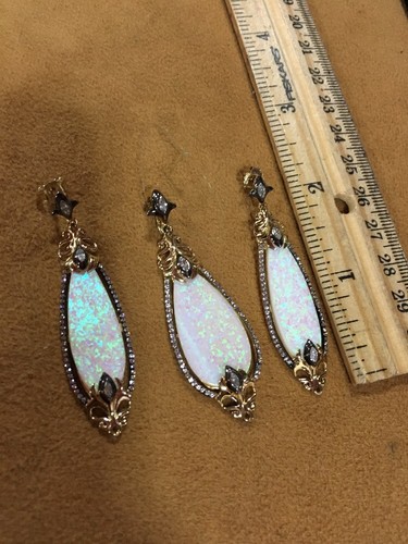 Sterling Silver Gold Vermeil Light Gilson Opal Pear Shape Earring & Pendant Set - Picture 11 of 12
