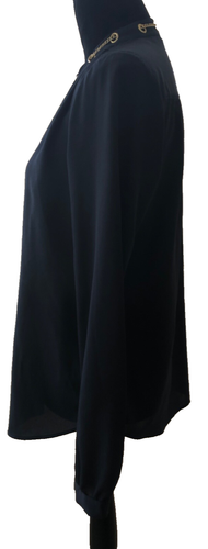 Michael Kors Navy Blue Dressy Semi Sheer Blouse w/V-neck w/Gold Chain size Mediu - Picture 3 of 8