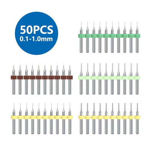 XCAN 50Stk HM PCB Bohrer Set Für Leiterplatten 0,1 0,4 0,5 0,9 1mm Fräser - Bild 3 von 10
