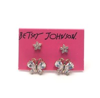 Betsey Johnson Flower And Butterfly Duo Set Stud Earrings $35 on sale Betsey Johnson Flower And Butterfly Duo Set Stud Earrings $35 on sale