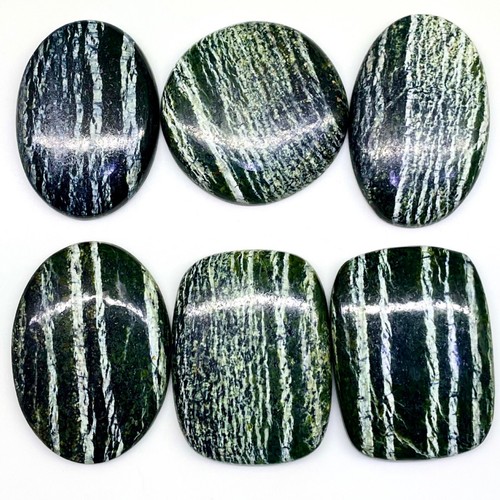 6 Pcs Natural Chrysotile Serpentine 41.5-44.7mm Loose Cabochon Gemstones 457 Cts - Picture 5 of 15
