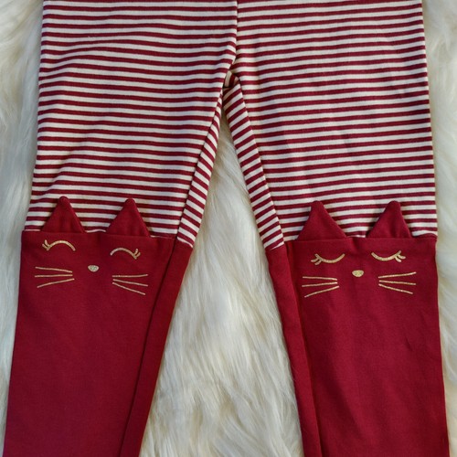 Carter's Girls Striped Cat Leggings Burgundy & White Size 2T - Picture 3 of 5
