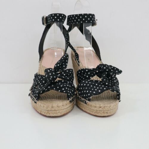 Loeffler Randall Sandals Wedge Espadrille 7B Black Polka Dot Platform Bow Tessa - Picture 2 of 12