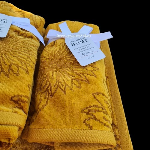 6pc Well Dressed Home Summer Fall SUNFLOWER Bath Hand Tip TOWEL Set NEW - Picture 3 of 12