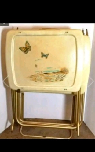 Cal-Dak Butterflies Fiberglass TV Dinner Trays with Stand Set Of Four MCM~G.V.C. - Picture 7 of 17