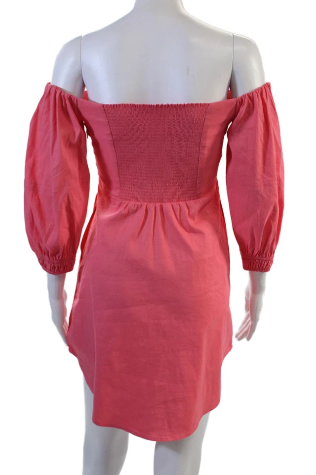 ALC Womens A-Line Mini Dress Pink 3/4 Sleeve Zip Linen Size 4 - Image 3 of 4