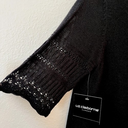 Liz Claiborne Strickjacke Damen Gr. L schwarz vorne offen Pullover Häkel Karriere " - Bild 3 von 7