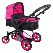 Lissi: Urban Baby Doll Pram - Black & Hot Pink - Stroller Accessory Up To 18"