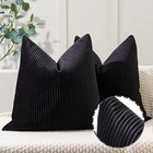 Pillow Covers 16x16 Set of 2 Velvet Striped 16" x 16" (Pack of 2) Black