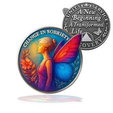 Women Sobriety Coin - Butterfly Transformation AA Chips with Keychain 00 Blank