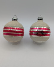 Lot of 2 Vintage Shiny Brite Blown Glass Christmas Tree Ornament Mica Striped