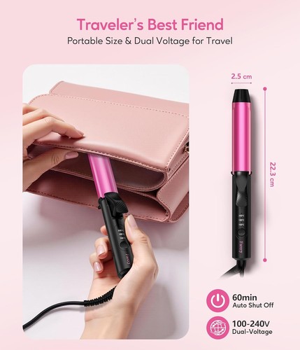 FARERY Dual Voltage Mini Curling Tongs, 25mm Travel Size Curler 3 Temp Keratin - Picture 2 of 18