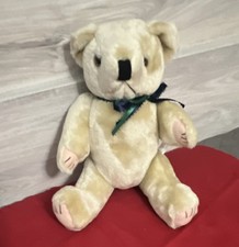 Vintage Plush Bear Beige Cream 11 in Teddy Bear with Bow Soft Stuffed Animal Toy