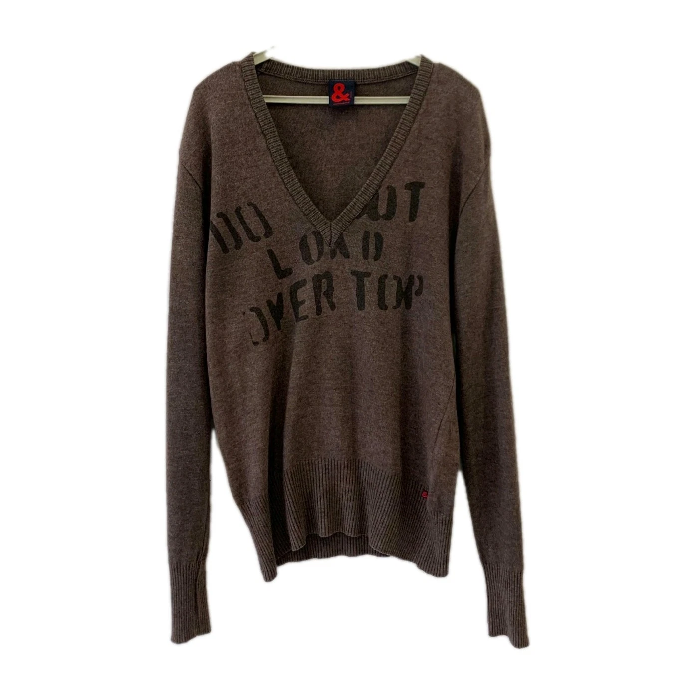 Dolce & Gabbana V-Neck Sweater Mens M Brown Merino Wool Blend Graphic Italy