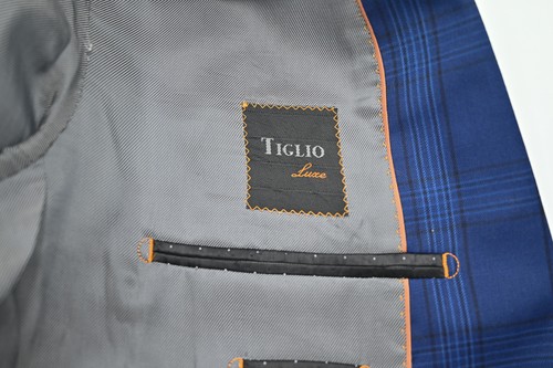 Chaqueta Abrigo Deportivo Ligero Tiglio Luxe Super 150s Lana Azul a Cuadros 44L Italia - Imagen 3 de 9