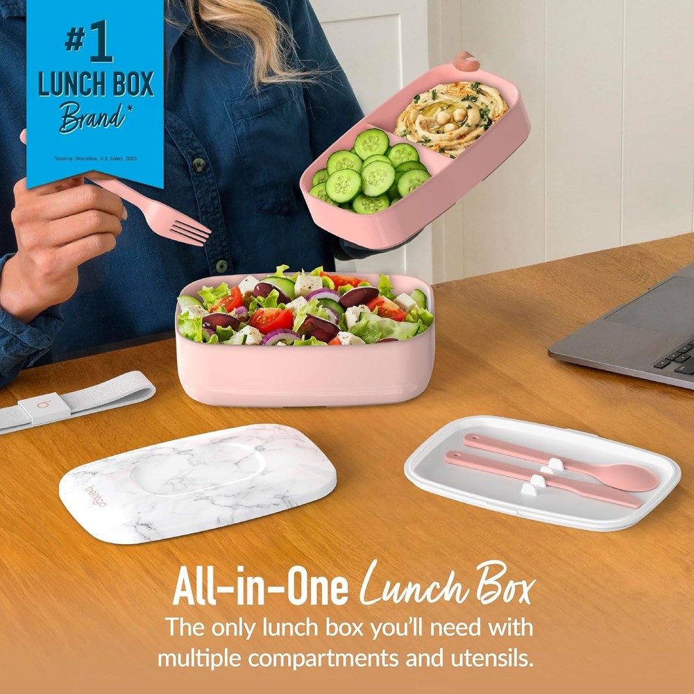 Stackable 3-Compartment Adult Bento Lunch Box with Removable Utensils