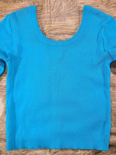 Vintage 80s J. Ashford Knit Sweater Women's LG Scoop Neck Teal Blue - Picture 4 of 7