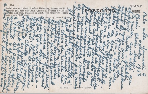 USA Kalifornien Luftaufnahme von Leland Stanford University Vintage Postkarte B273 - Bild 2 von 2
