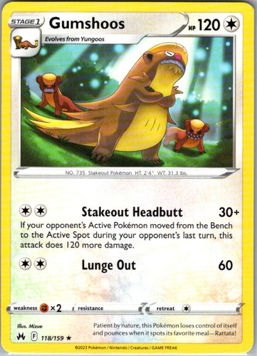 Gumshoos 118/159 Normal Rare Crown Zenith NM