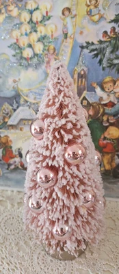 HOBBY LOBBY PINK Bottle Brush Tree Decorated with Pink Balls Christmas Villages 8 Inches NEW