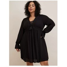 NWT Torrid Black Gauze Lace Up Tassels Bell Sleeve Dress Size 2X