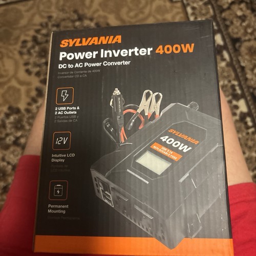 SYLVANIA 400W Watt Power Inverter, 12V DC - 110V AC, 2 AC Outlets; 2USB PORTS - Picture 2 of 7
