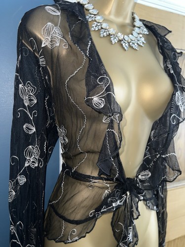 Wallis ❤️ Black Beaded Gatsby Deco 1920’s Style bolero/shrug Cardigan size 18 Uk - Picture 5 of 8
