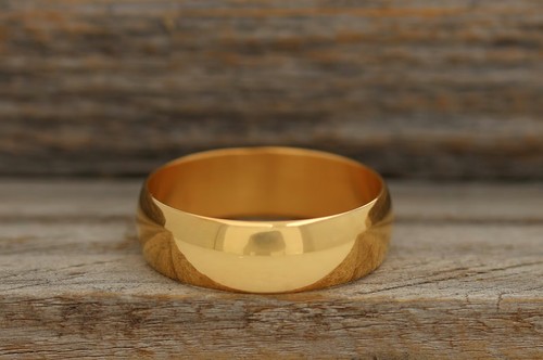Polished Gold Plated Band Ring, Half Round Unisex Men Women Jewelry Gift Her Him - Picture 7 of 7
