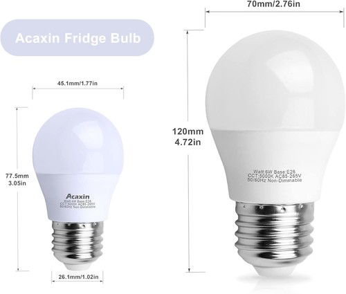 Acaxin LED Refrigerator Light Bulb 4W 40Watt Equivalent, Waterproof White - Picture 5 of 9