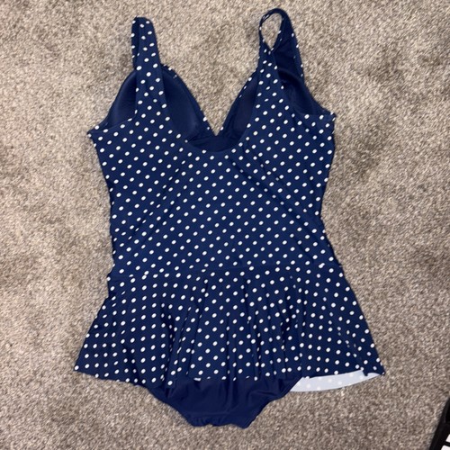 Jaclyn Smith Tankini swimsuit bathing suit Blue White Dot ruffle SZ 16 - Picture 4 of 5