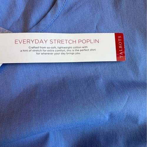 Talbots Top NWT Women's LP Blue Tie Waist Everyday Stretch Poplin Pullover Top - Picture 8 of 10