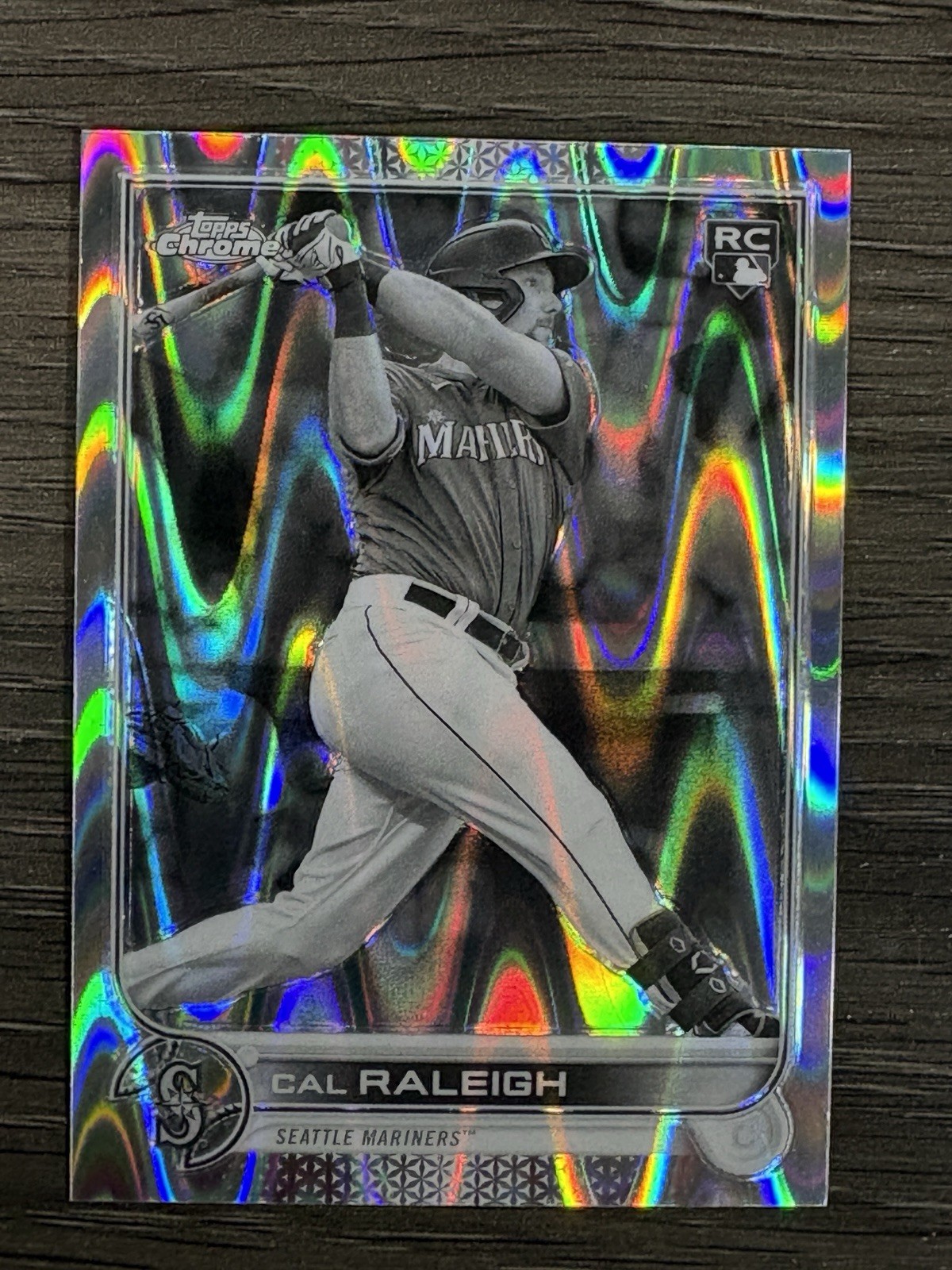 2022 Topps Chrome Sonic - Cal Raleigh #149 Black & White RayWave Refractor (RC)